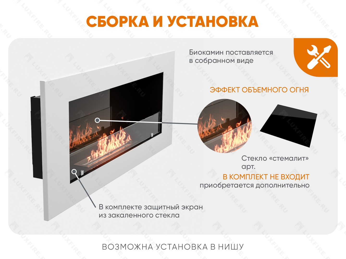 Настенный биокамин Lux Fire "Монро 2 Н" XS