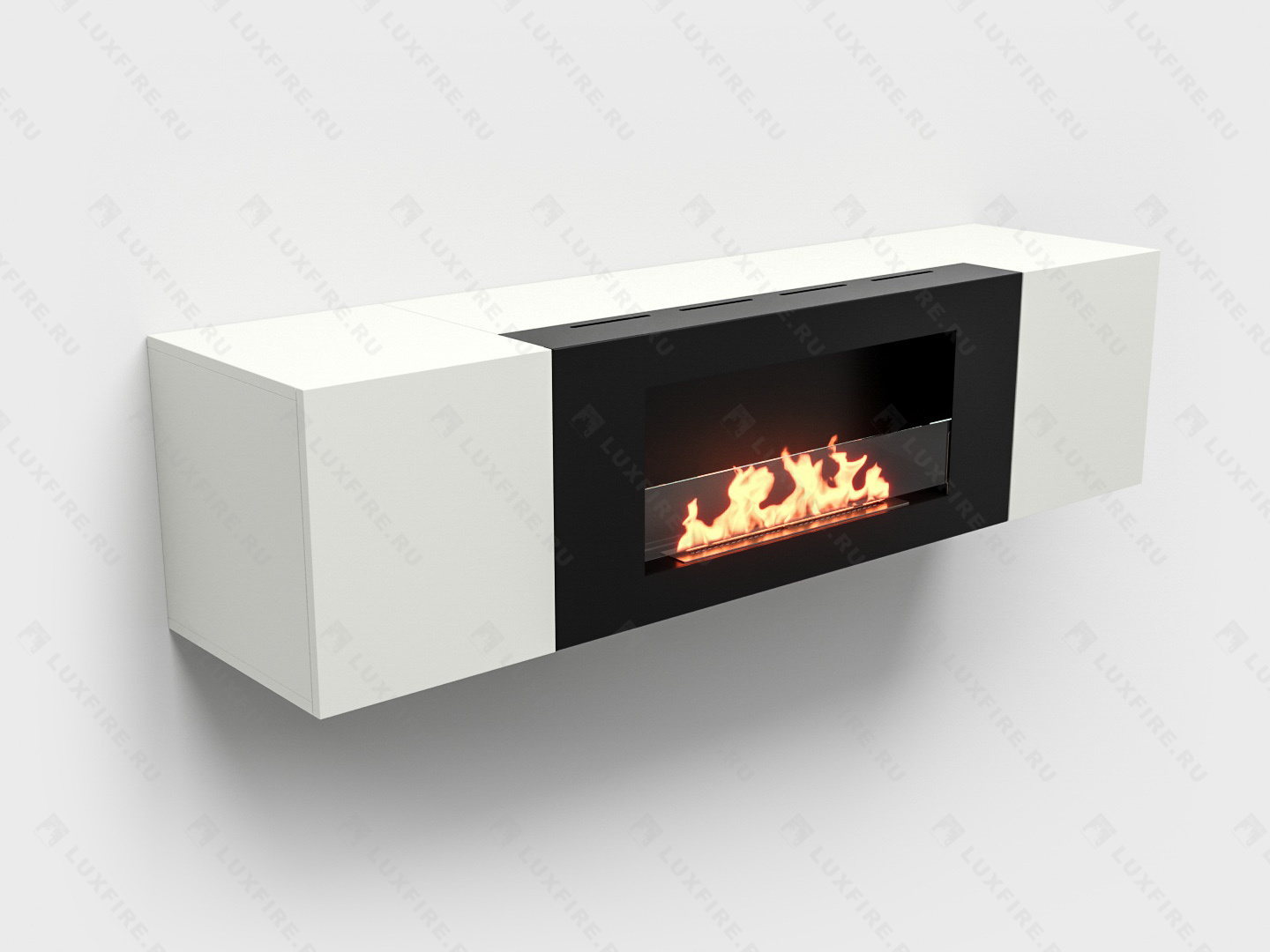 Тумба настенная Lux Fire "Нарва" 1600, белая, с биокамином Сатурн 900