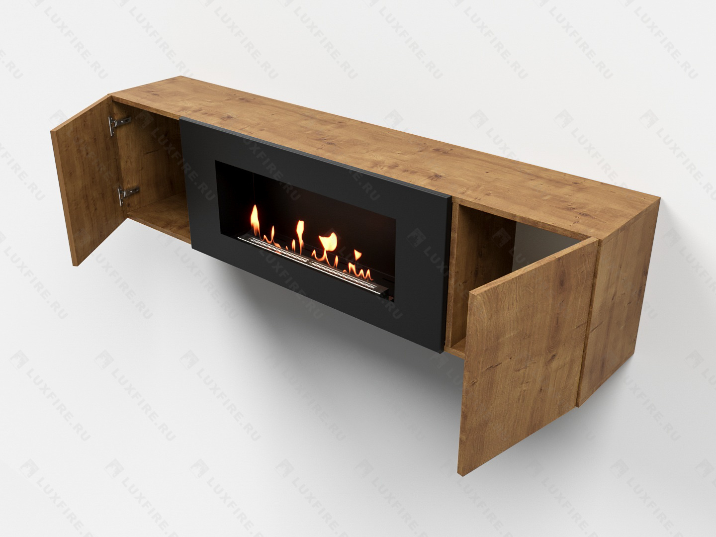 Тумба универсальная Lux Fire "Байкал" 1600, дуб вотан, с биокамином 900
