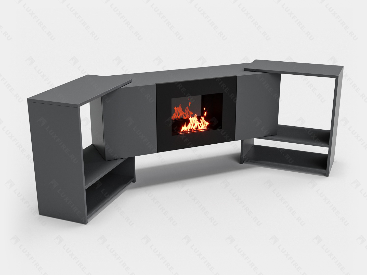 Тумба ТВ Lux Fire "Онега" угловая напольная, графит, с биокамином 500 (стемалит)