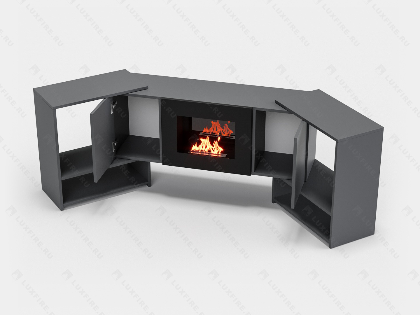 Тумба ТВ Lux Fire "Онега" угловая напольная, графит, с биокамином 500 (стемалит)