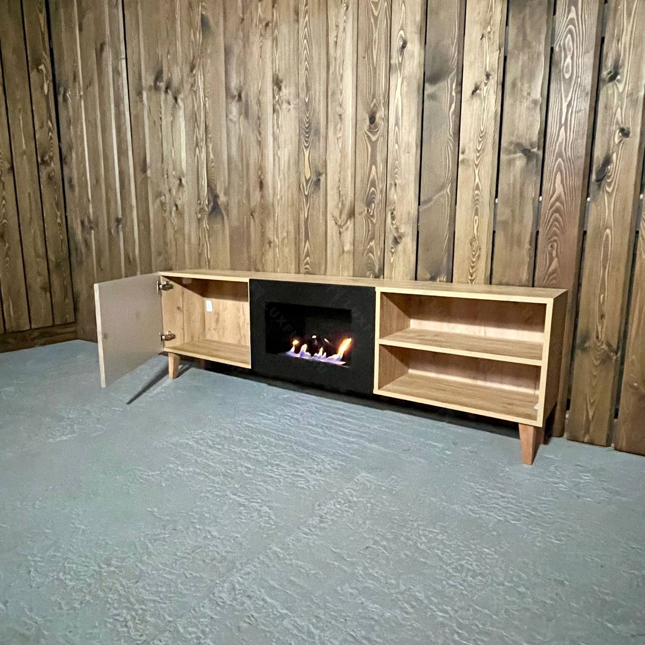 Тумба ТВ Lux Fire "Волга" напольная 1800, дуб вотан, с биокамином 600