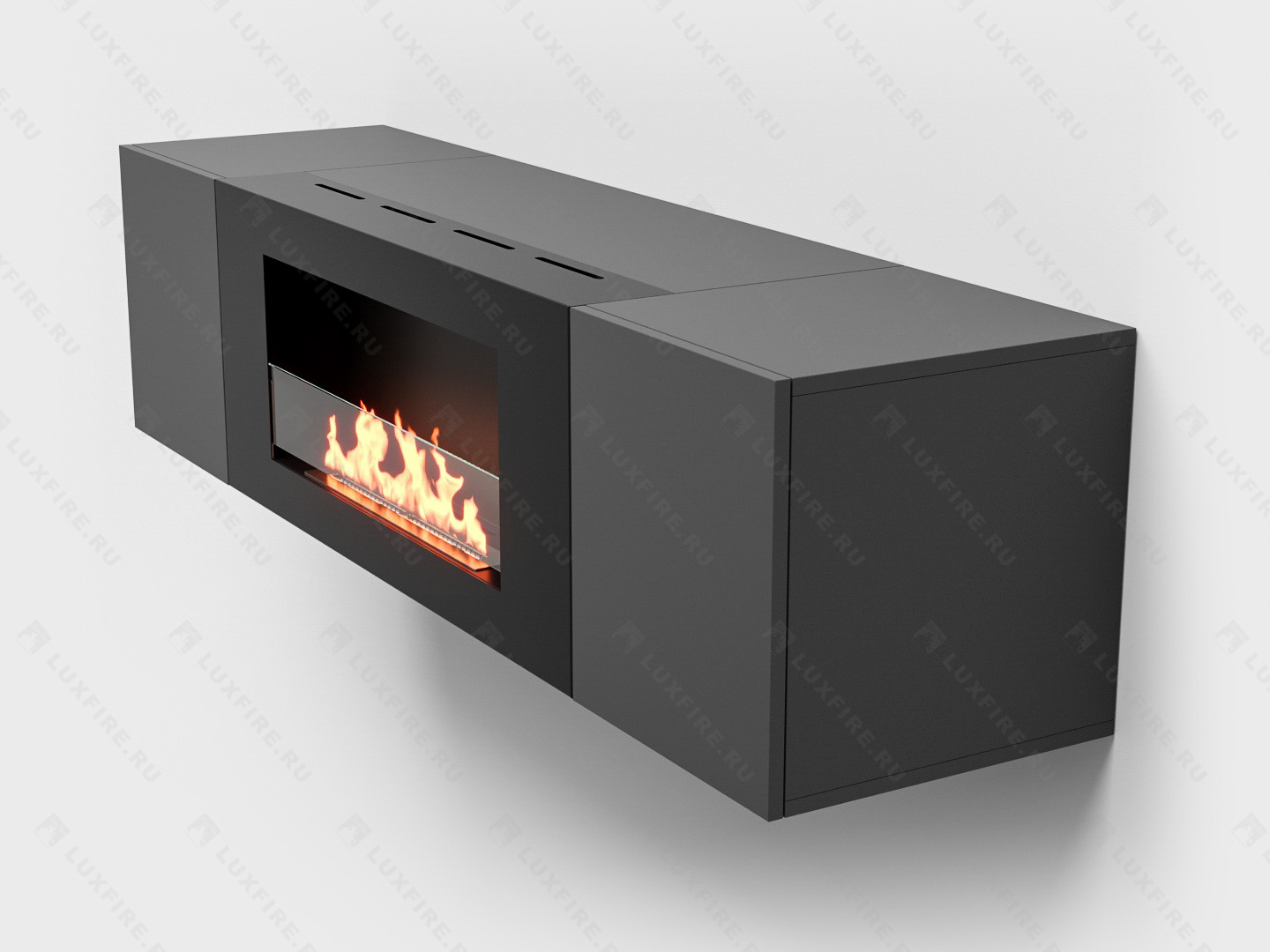 Тумба настенная Lux Fire "Нарва" 1600, графит, с биокамином Сатурн 900