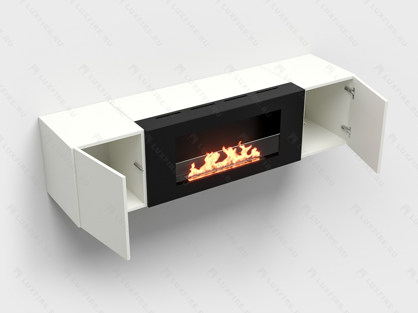 Тумба настенная Lux Fire "Нарва" 1600, белая, с биокамином Сатурн 900