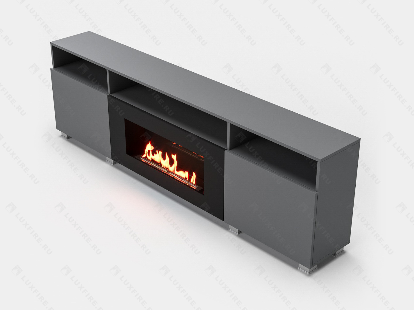 Тумба ТВ Lux Fire "Двина" напольная 2000 матовая, графит с биокамином 900