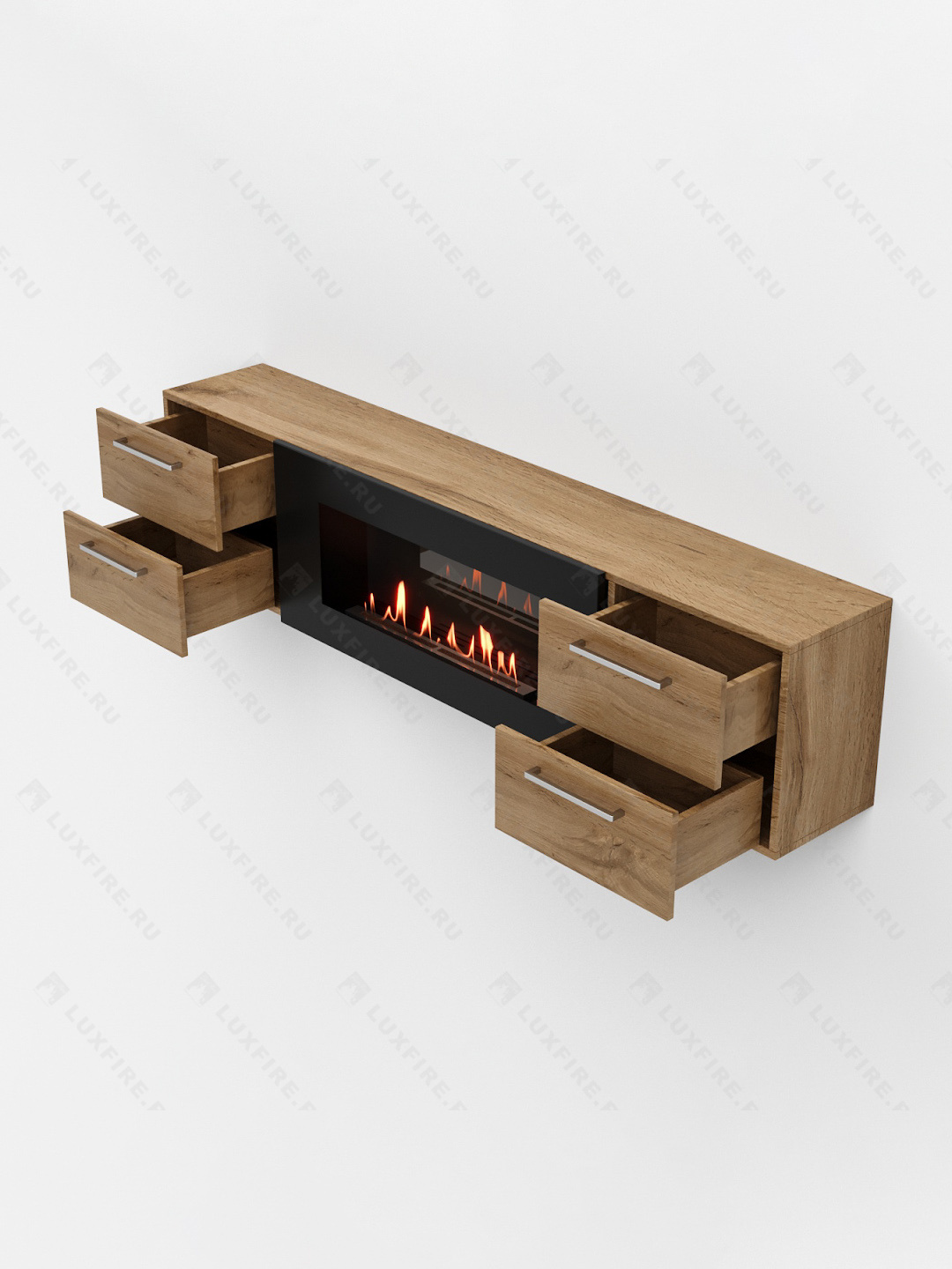 Тумба ТВ Lux Fire "Нева" настенная 1700 матовая, дуб вотан с биокамином 900