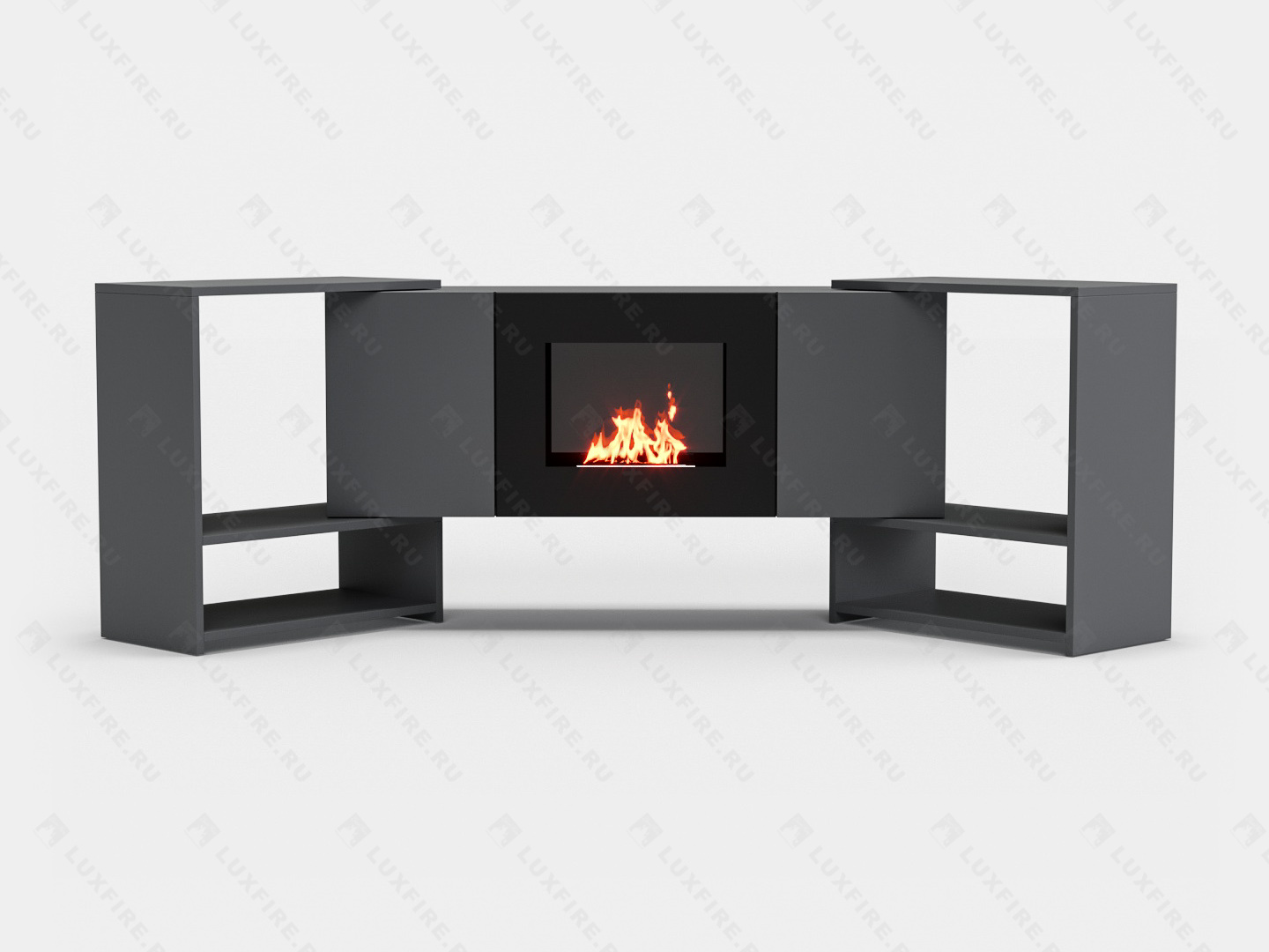 Тумба ТВ Lux Fire "Онега" угловая напольная, графит, с биокамином 500 (стемалит)