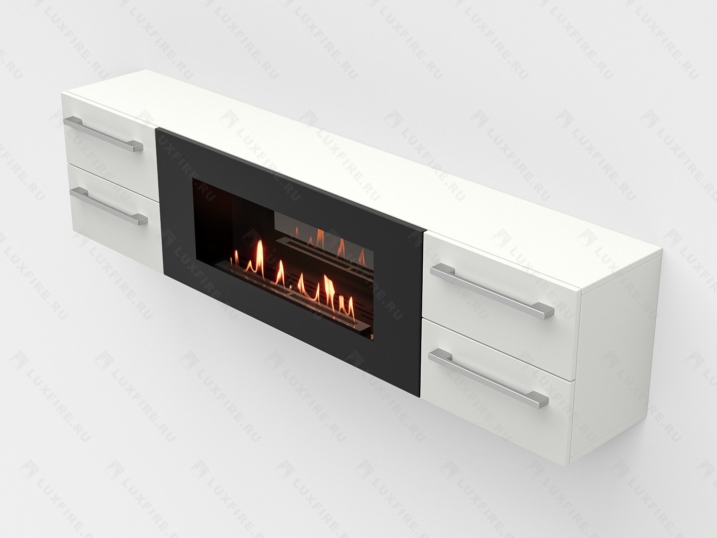 Тумба ТВ Lux Fire "Нева" настенная 1700 матовая, белая с биокамином 900