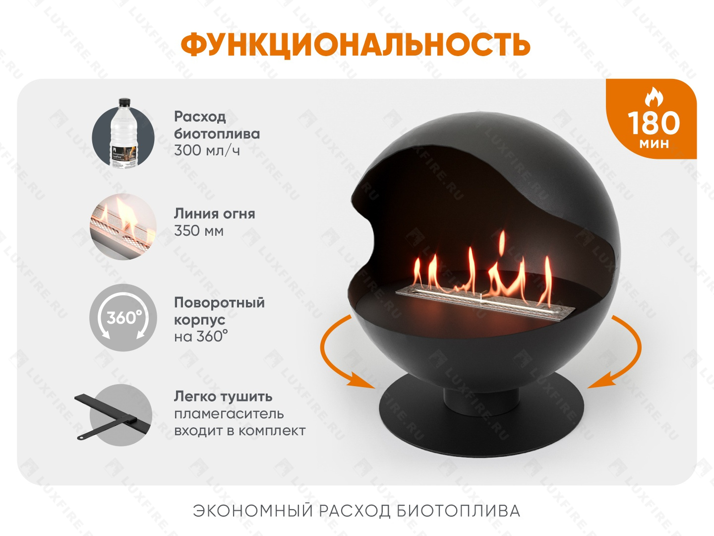 Напольный биокамин Lux Fire "Джонни" поворотный