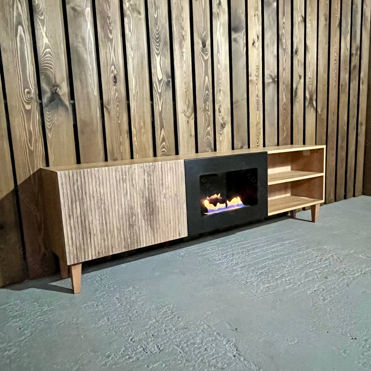 Тумба ТВ Lux Fire "Волга" напольная 1800, дуб вотан, с биокамином 600