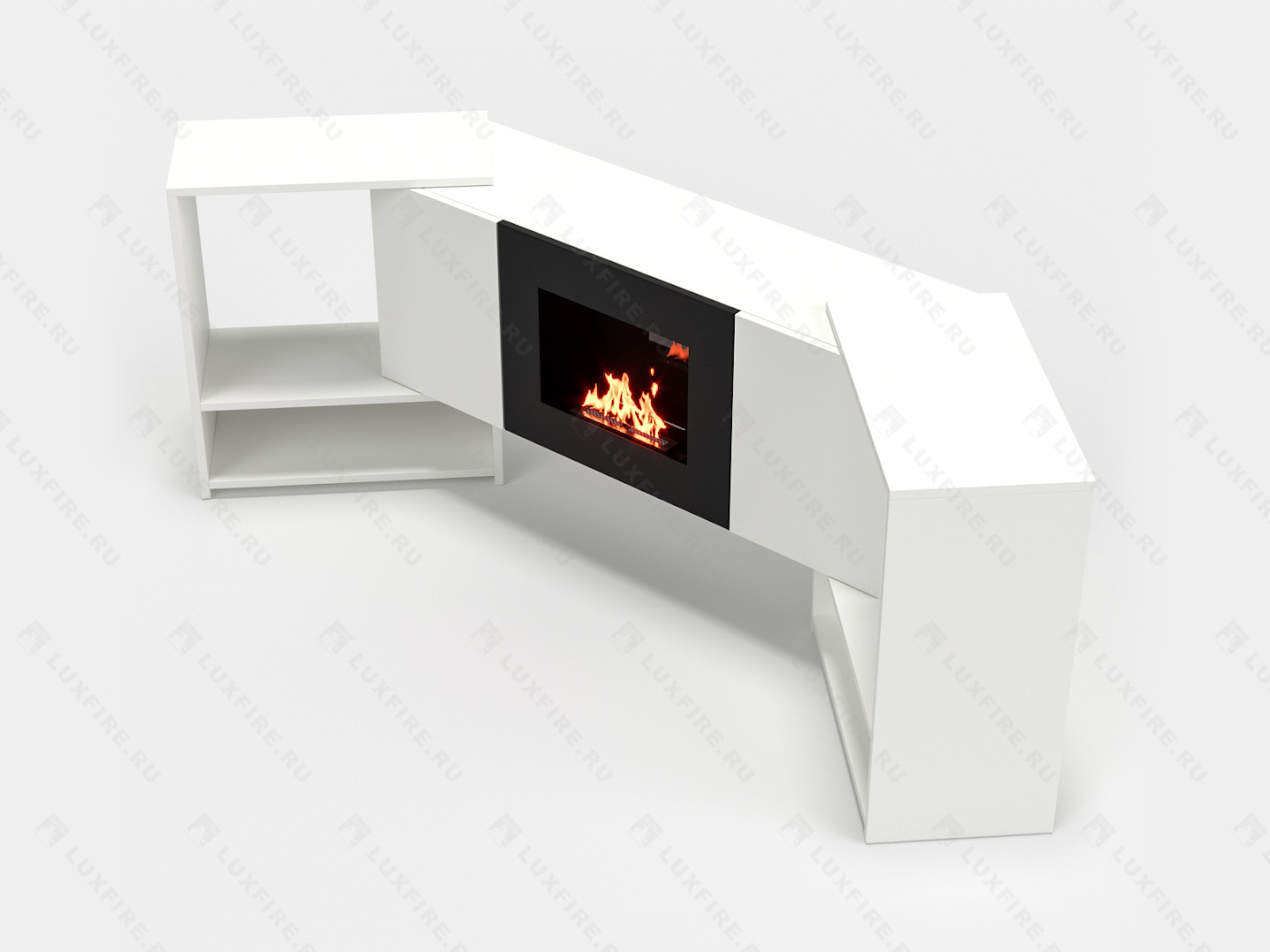 Тумба ТВ Lux Fire "Онега" угловая напольная, белая, с биокамином 500 (стемалит)
