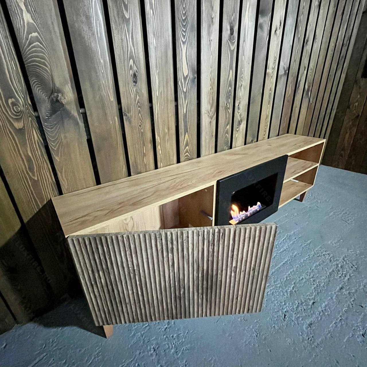 Тумба ТВ Lux Fire "Волга" напольная 1800, дуб вотан, с биокамином 600