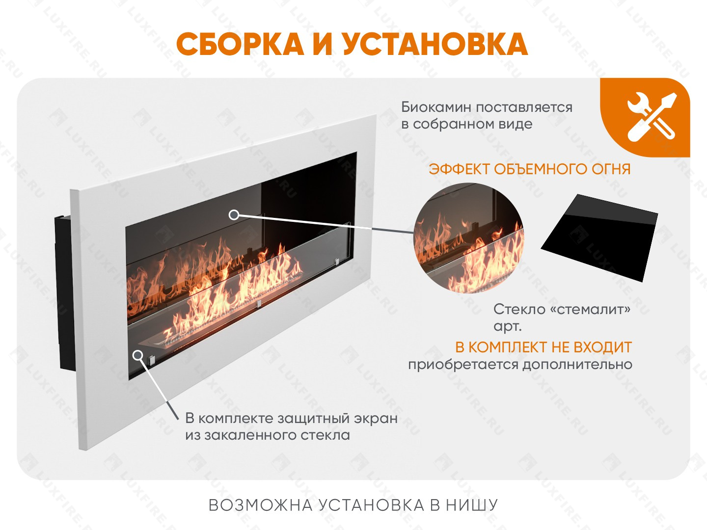 Настенный биокамин Lux Fire "Монро 3 Н" XS