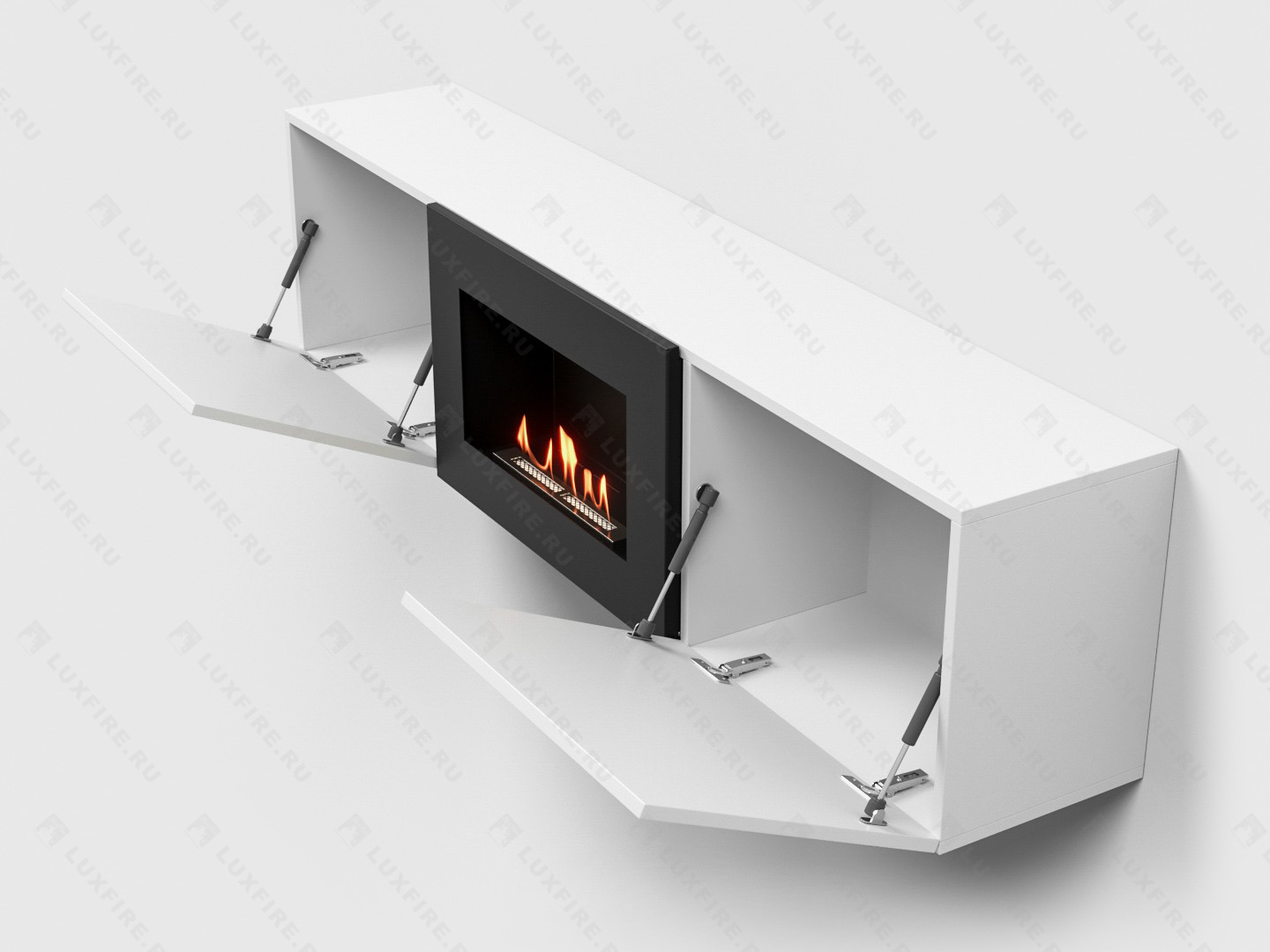Тумба ТВ Lux Fire "Каспий" настенная 1600 матовая, белая с биокамином 600
