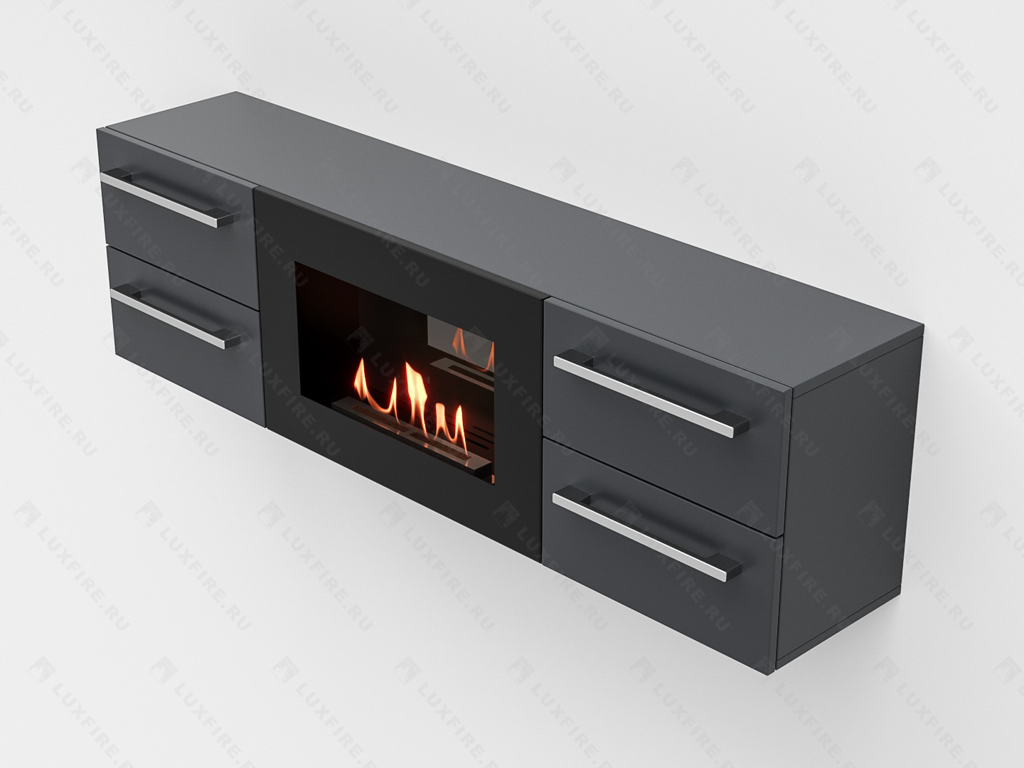 Тумба ТВ Lux Fire "Нева" настенная 1400 матовая, графит,с биокамином 600