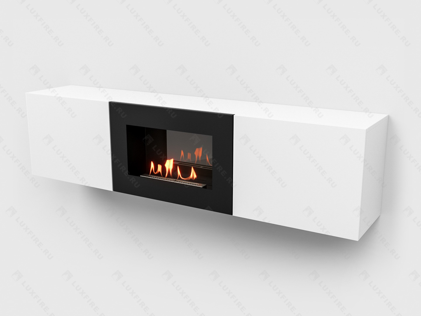 Тумба ТВ Lux Fire "Каспий" настенная 1600 матовая, белая с биокамином 600