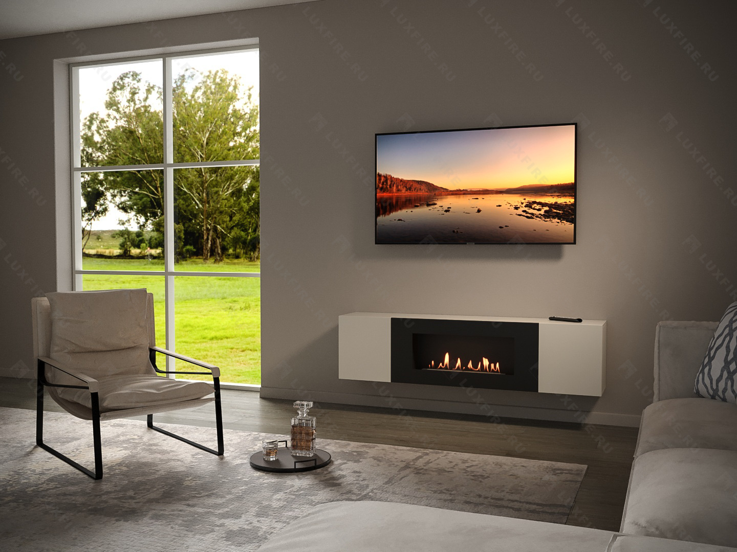 Тумба универсальная Lux Fire "Байкал" 1600, белая, с биокамином 900