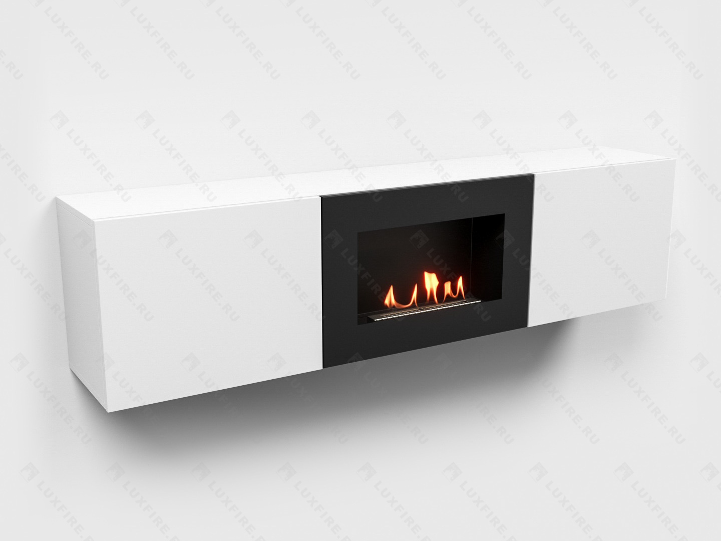 Тумба ТВ Lux Fire "Каспий" настенная 1600 матовая, белая с биокамином 600