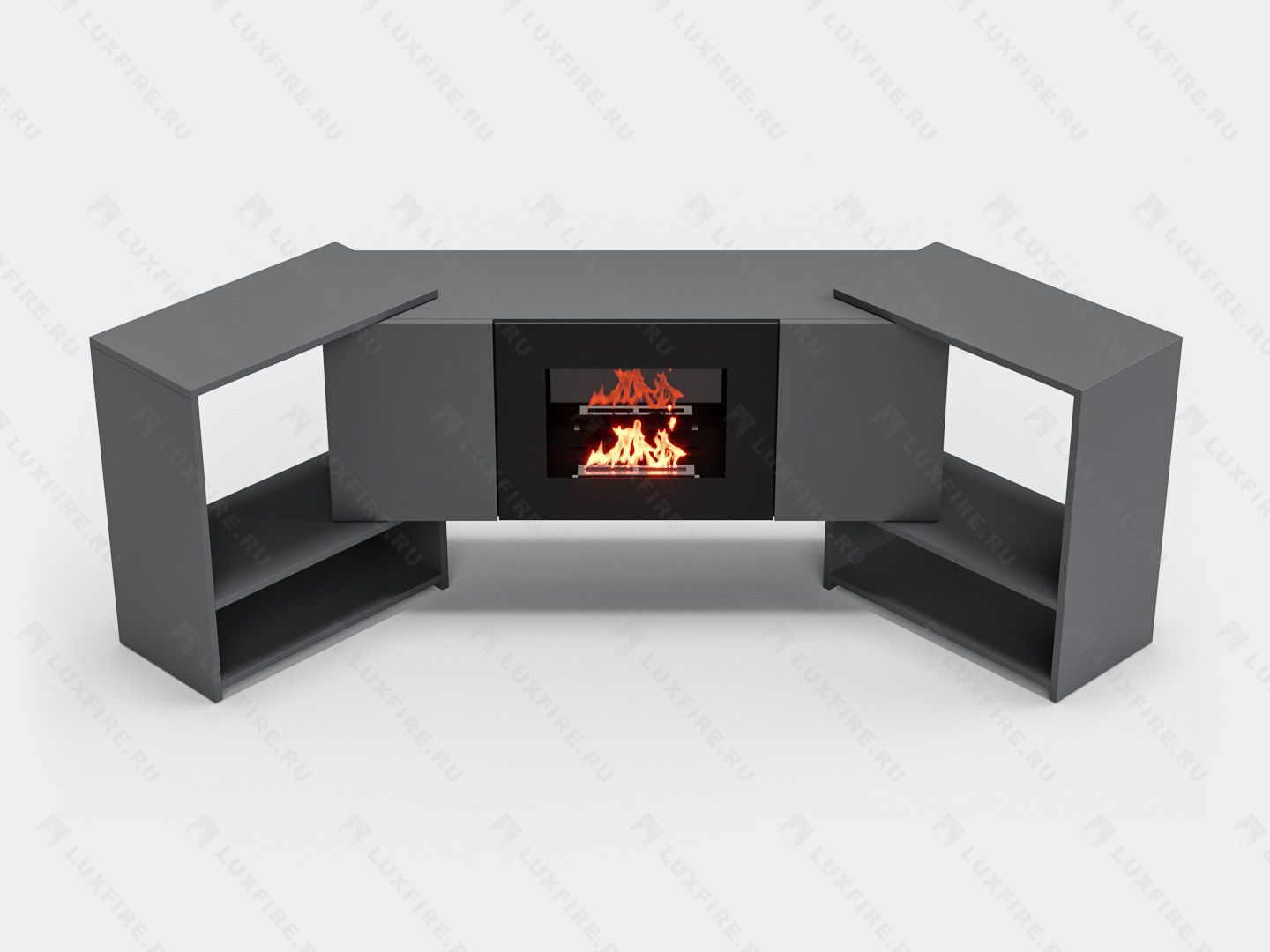 Тумба ТВ Lux Fire "Онега" угловая напольная, графит, с биокамином 500 (стемалит)