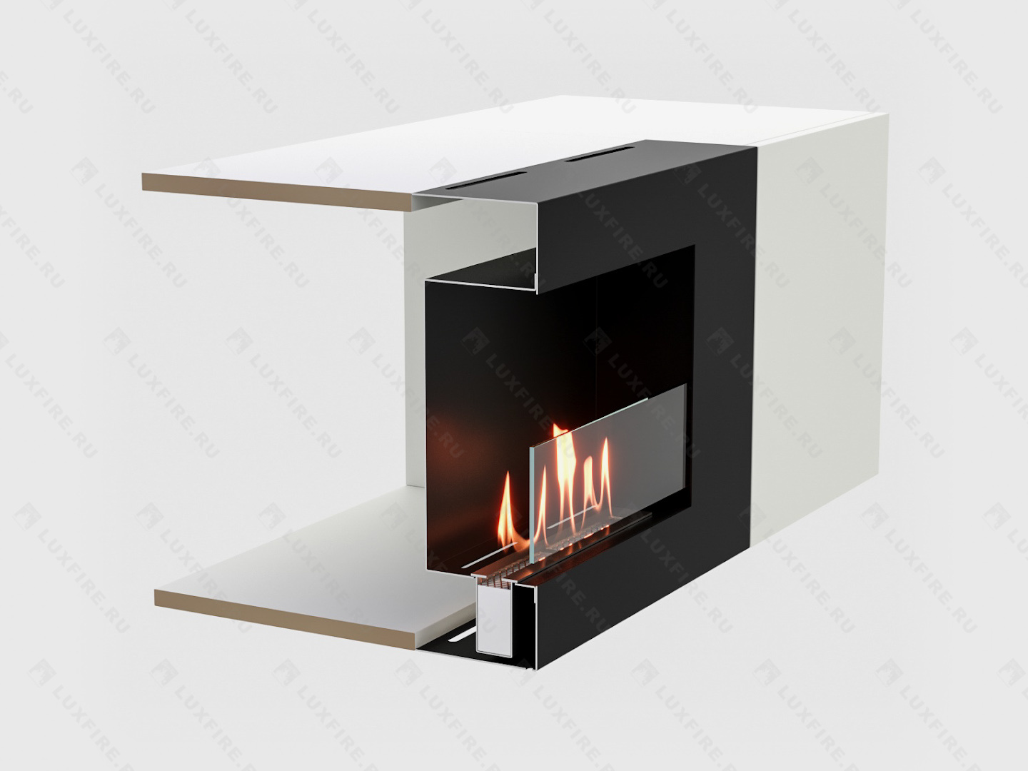 Тумба настенная Lux Fire "Нарва" 1600, белая, с биокамином Сатурн 900