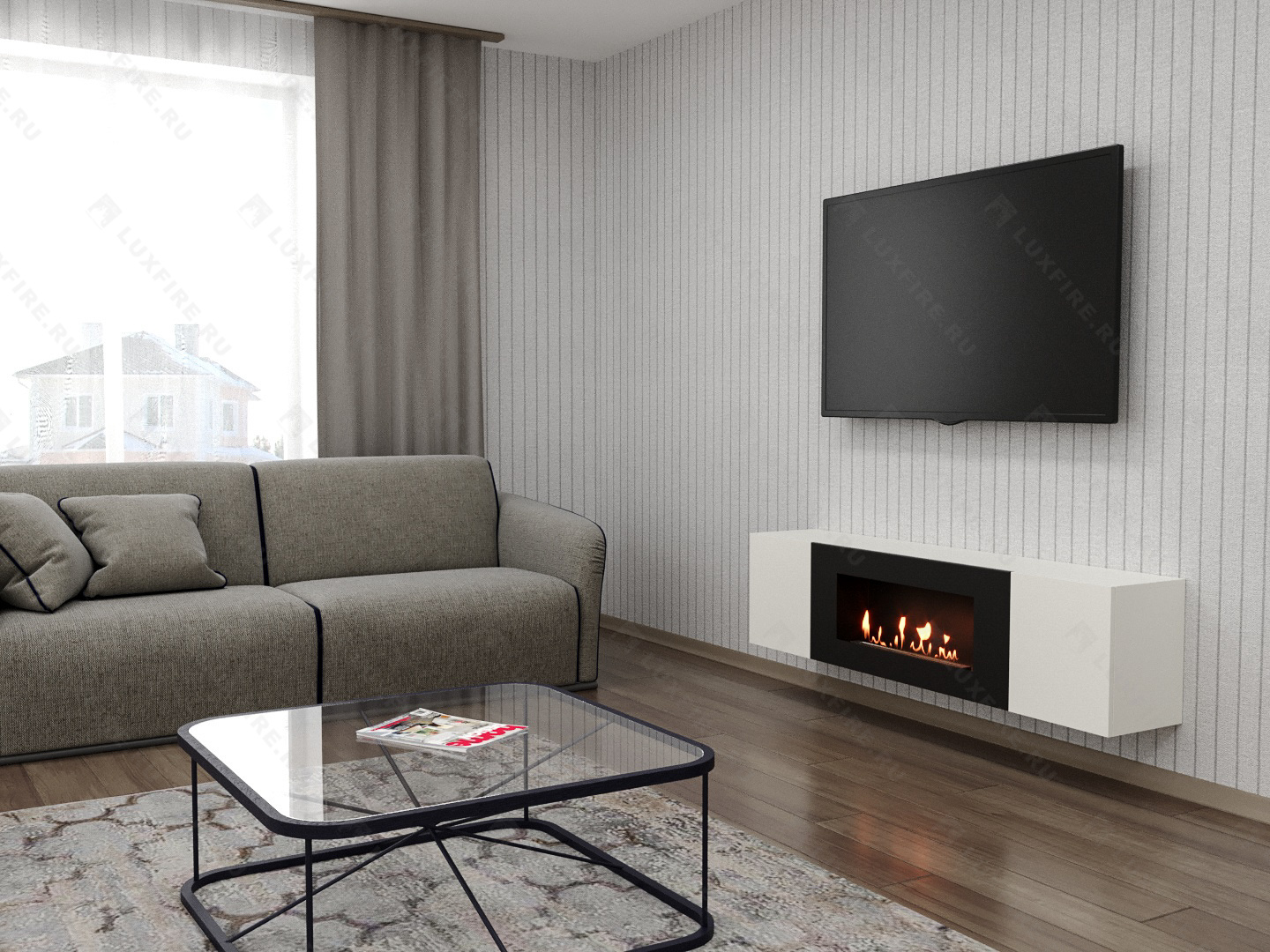 Тумба универсальная Lux Fire "Байкал Н" 1600, ножки, белый, с биокамином 900