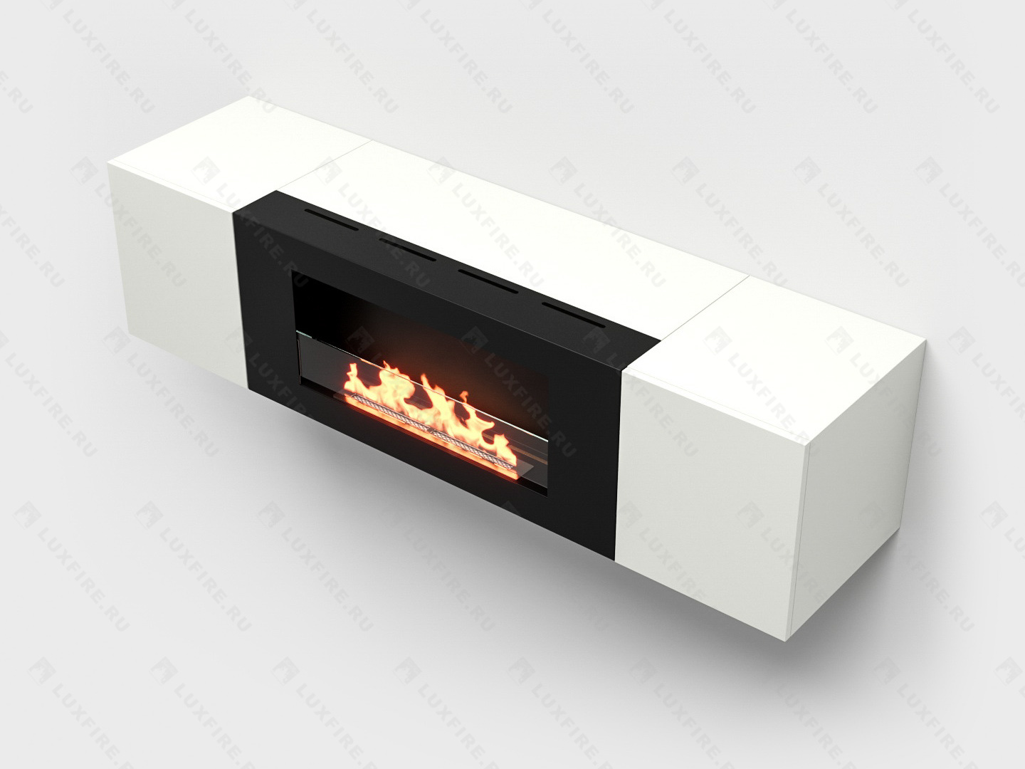 Тумба настенная Lux Fire "Нарва" 1600, белая, с биокамином Сатурн 900