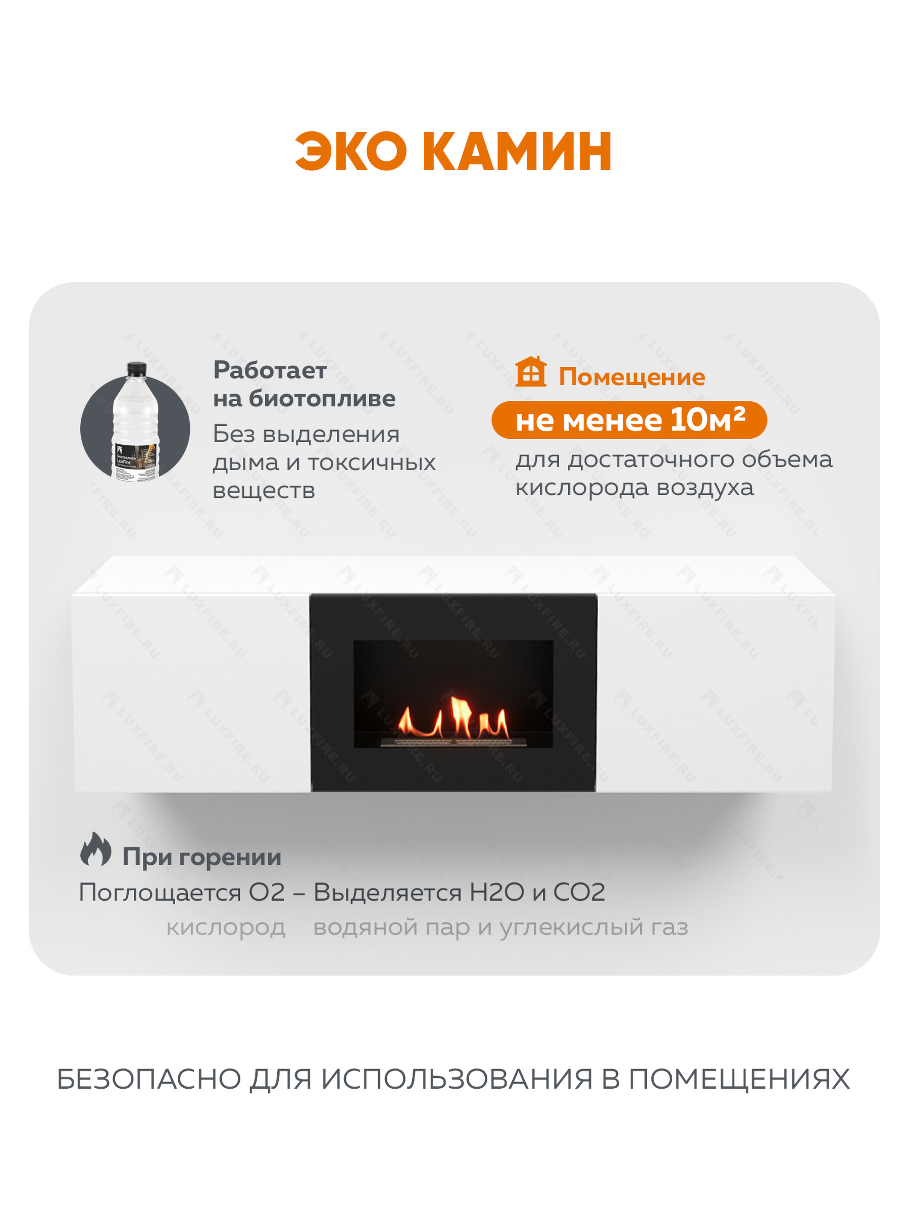 Тумба ТВ Lux Fire "Каспий" настенная 1600 матовая, белая с биокамином 600