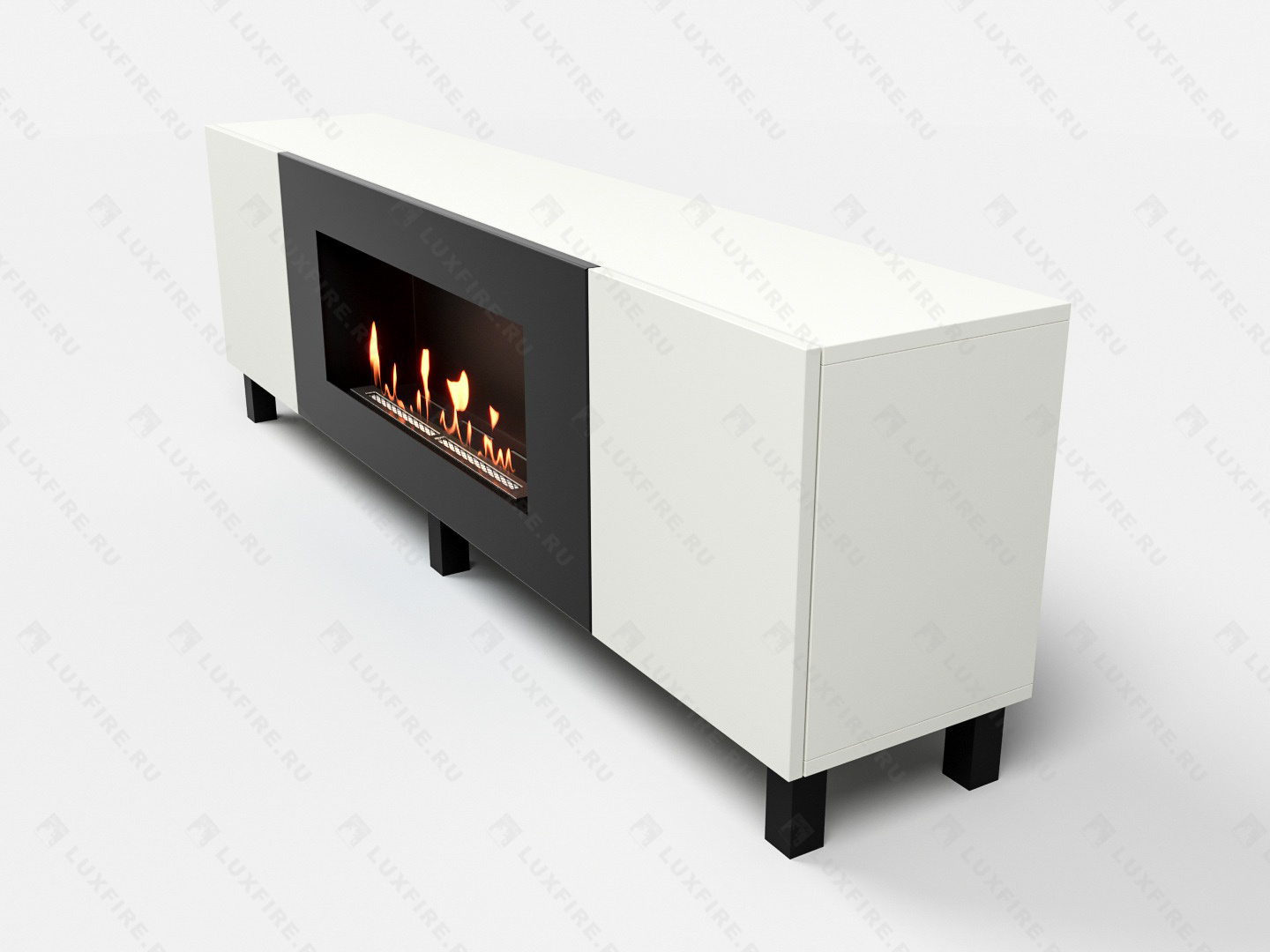 Тумба универсальная Lux Fire "Байкал Н" 1600, ножки, белый, с биокамином 900