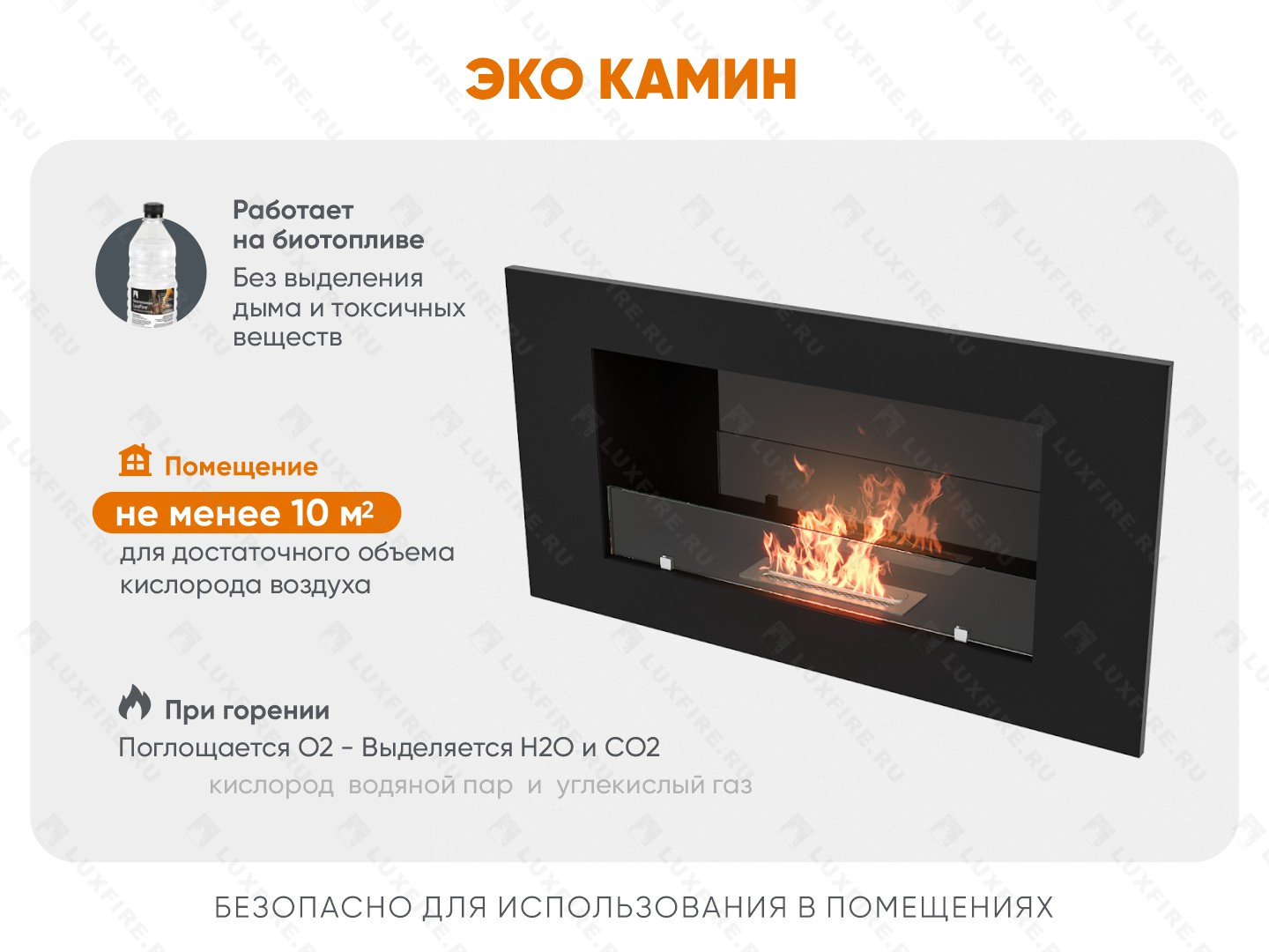Настенный биокамин Lux Fire "Кент 1 Н" XS люкс со стемалитом