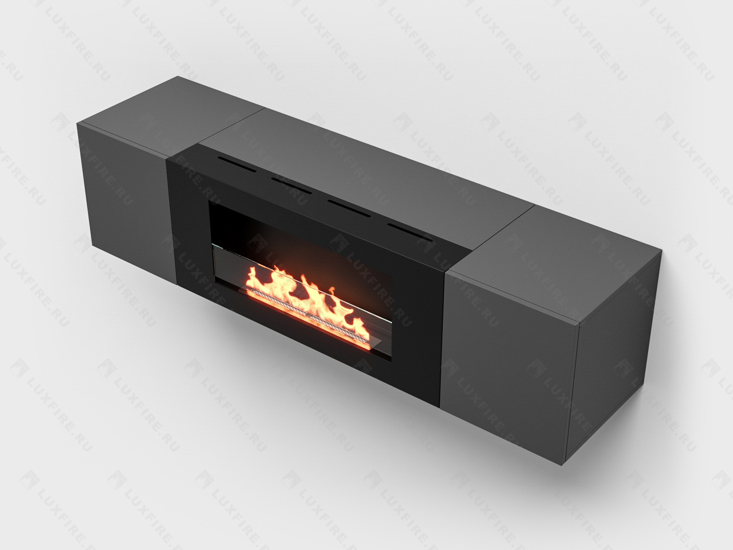 Тумба настенная Lux Fire "Нарва" 1600, графит, с биокамином Сатурн 900