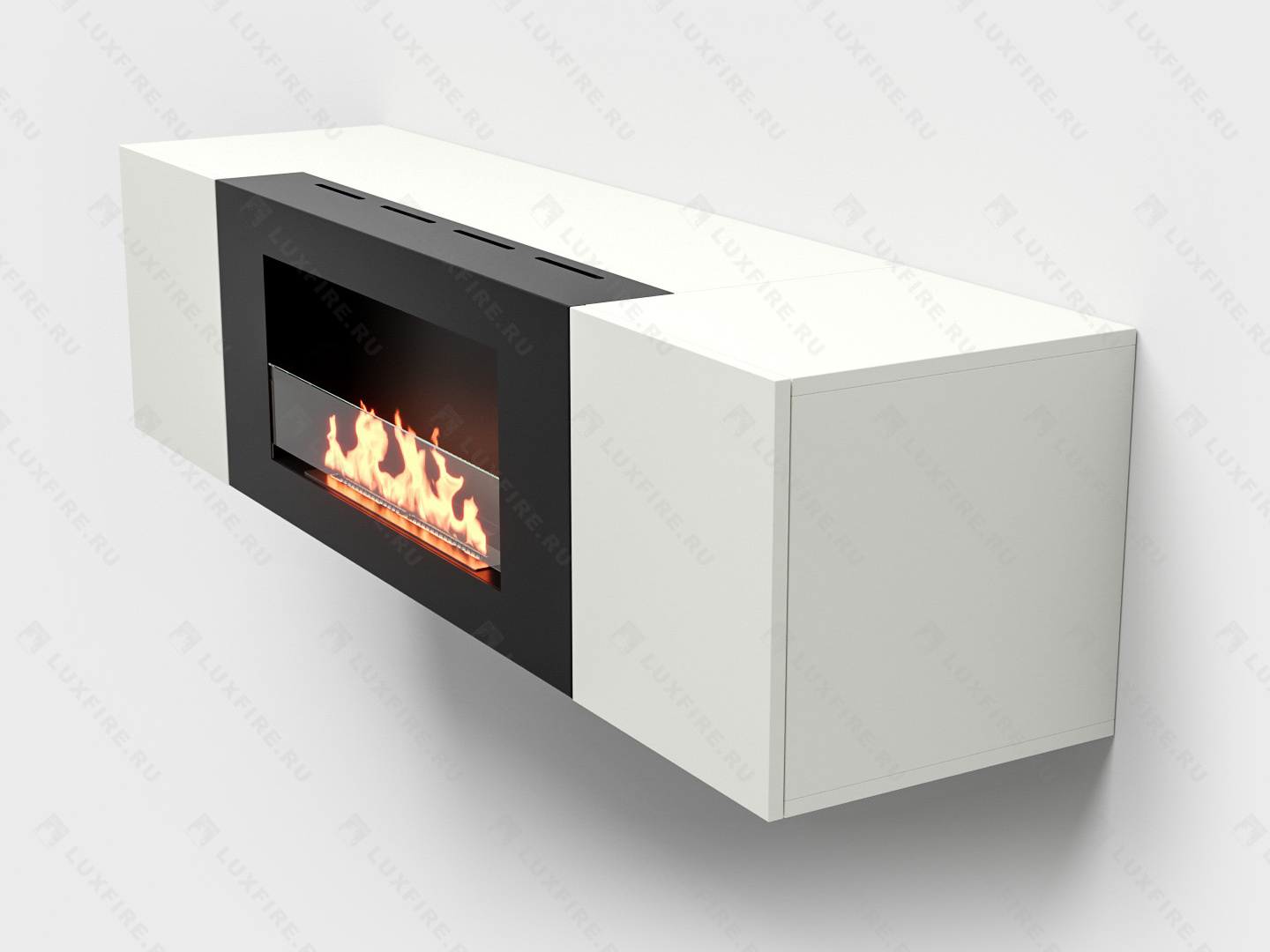 Тумба настенная Lux Fire "Нарва" 1600, белая, с биокамином Сатурн 900