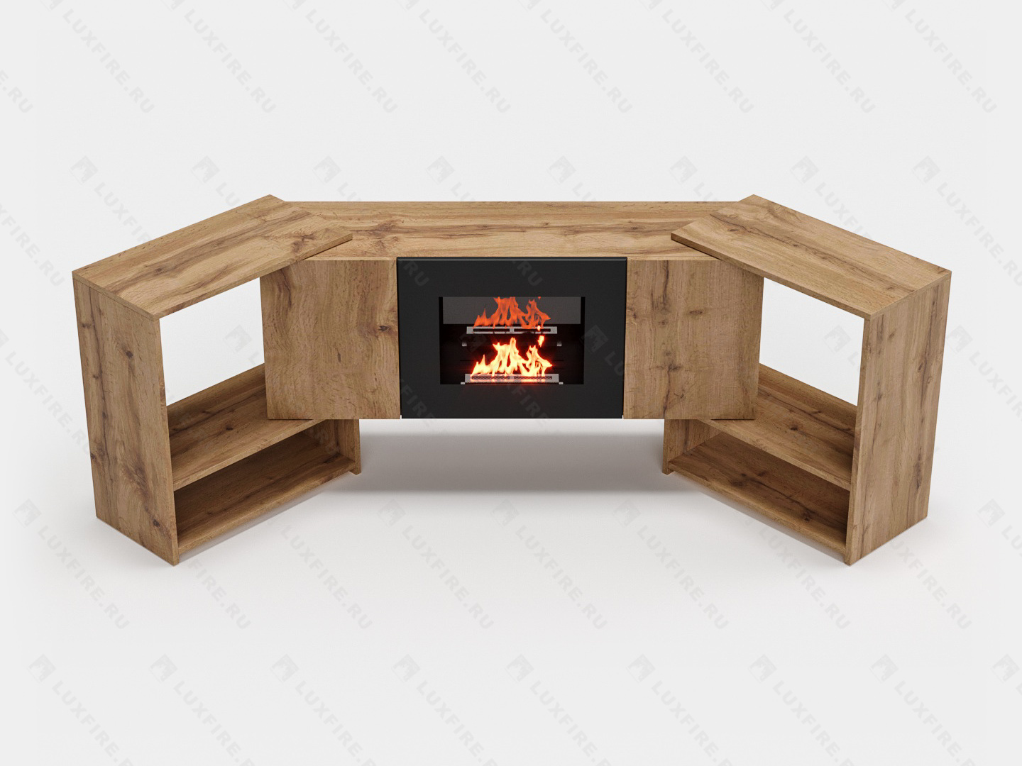 Тумба ТВ Lux Fire "Онега" угловая напольная, дуб вотан, с биокамином 500 (стемалит)