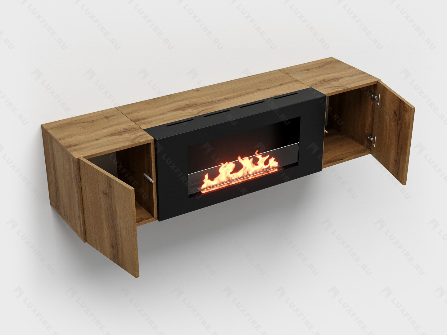 Тумба настенная Lux Fire "Нарва" 1600, дуб вотан, с биокамином Сатурн 900