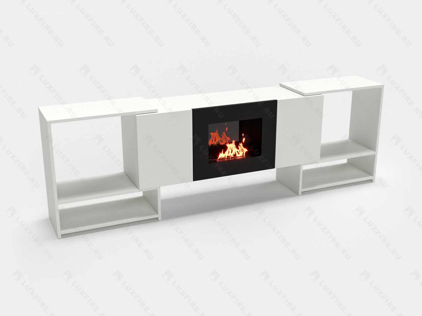 Тумба ТВ Lux Fire "Онега" угловая напольная, белая, с биокамином 500 (стемалит)