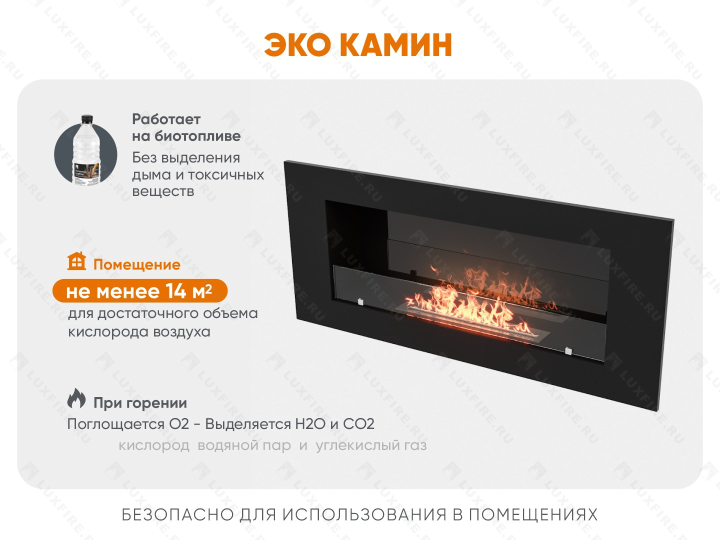 Настенный биокамин Lux Fire "Кент 2 Н" XS люкс со стемалитом
