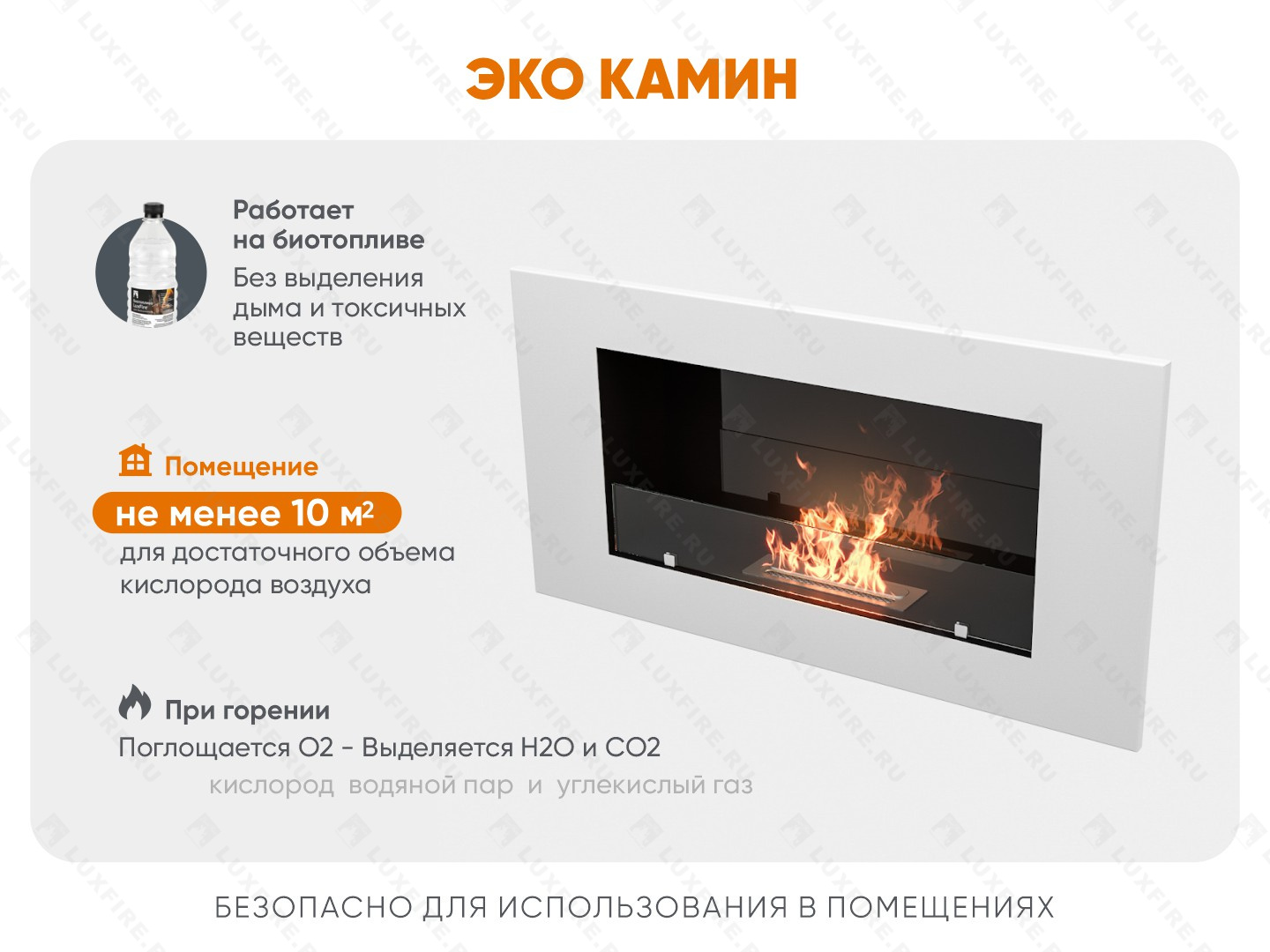 Настенный биокамин Lux Fire "Монро 1 Н" XS люкс со стемалитом