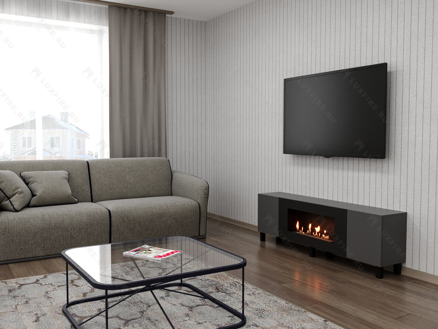 Тумба универсальная Lux Fire "Байкал Н" 1600, ножки, графит, с биокамином 900
