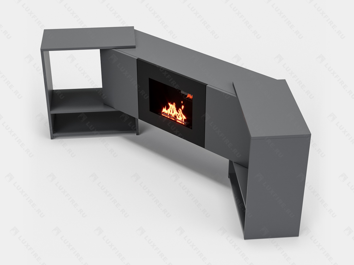 Тумба ТВ Lux Fire "Онега" угловая напольная, графит, с биокамином 500 (стемалит)